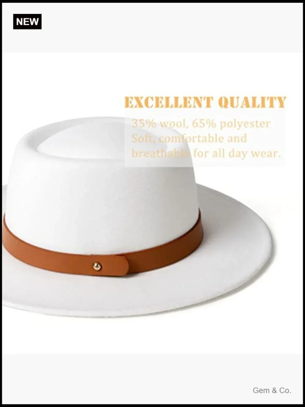 Vintage Wide Brim Fedora Floppy Pork Pie Hat with Leather Buckle, Adjustable,